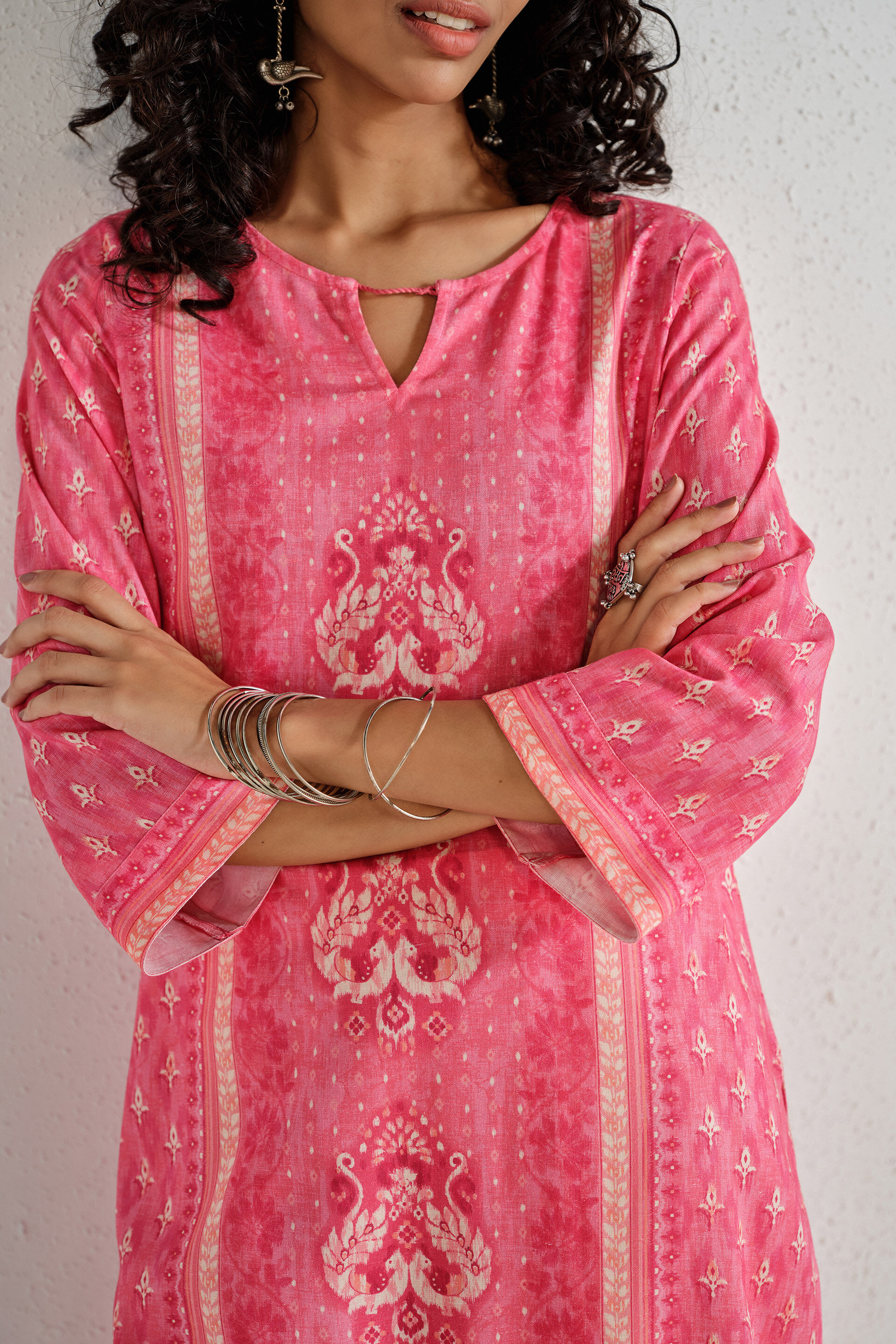 Blush Pink Placement Print Kurta, Blush, image 2